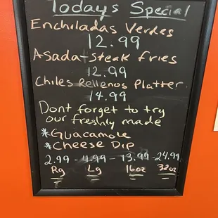Specials the day of my visit