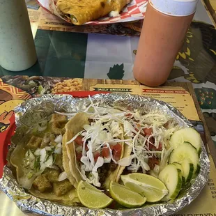 Tacos with hand made tortillas and huge quesadilla!