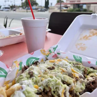 a plate of food and a drink