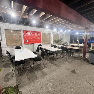 tables and chairs outside