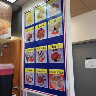 a menu on the wall