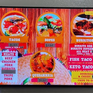 a menu for mexican food