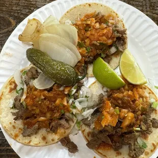 Carne asada tacos, spicy!