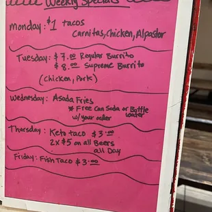 Current specials as of 6/21/2021