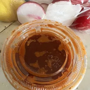 Hot sauce with condiments!! Plenty!!