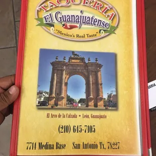 Front of Menu