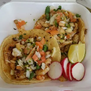 One fish taco and one shrimp