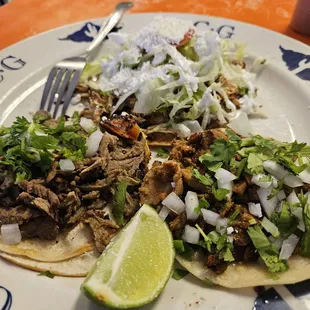 Asada, alpastor tacos and chicken tostada. They were all great