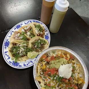 Carne Asada Fries and Taco Plate