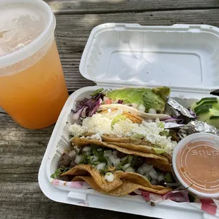 Tacos and fresh melon juice