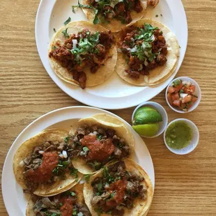 Best tacos in town! 3 carne asada, 3 al pastor, 1 lengua