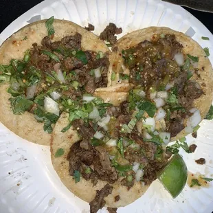 3 asada tacos. (Very good &amp; flavorful!)