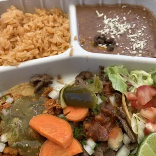 a meal in a styrofoam container