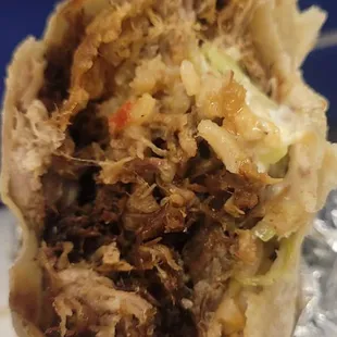 Stringy, dried carnitas