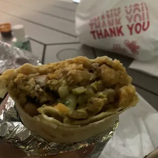 Inside the chicken burrito