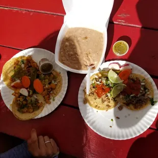 three plates of food