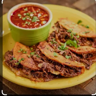 Quesadillas with consommé