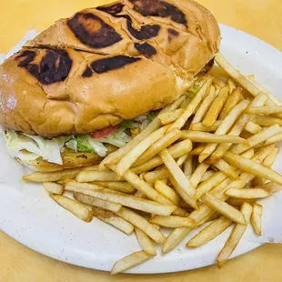 a burger and french fries