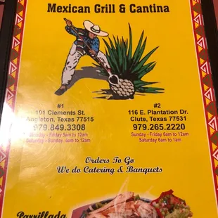 Menu Cover at El Jimador in Clute