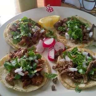 Two carne and Adobada Street Tacos