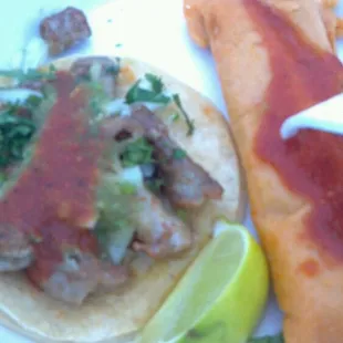 Tripe taco, chicken tamale