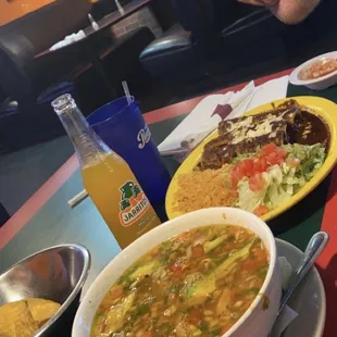 Enchiladas Poblanos and sopa pollo