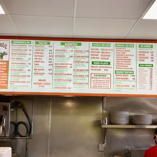 a menu on the wall