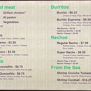 Current Menu as of 3/4/2022