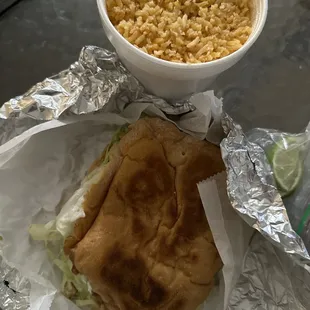 Torta, side order of rice