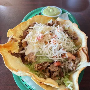 Flower bowl taco salad with Carnitas.