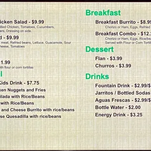 Current Menu as of 3/4/2022