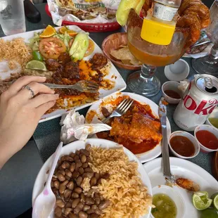 Rice beans , shrimp diabla , quesadilla
