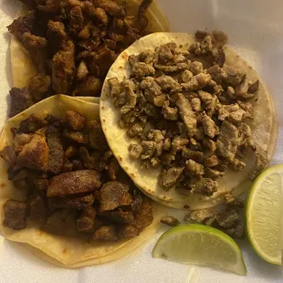 2 plain pastor tacos and 1 plain sada taco