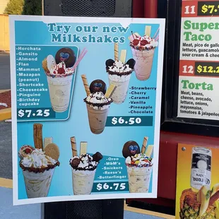 Mazapán milkshake, gansito milkshake, birthday cake milkshake.