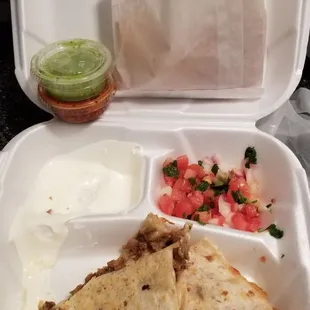 Greasy quesadilla with asada