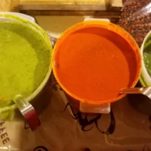 three bowls of different colors