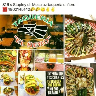 a collage of food items