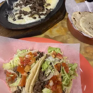Fajita Tacos and Queso Flameado.