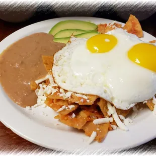 CHILAQUILES &amp; 2 SUNNY SIDE UP EGGS . $7.99