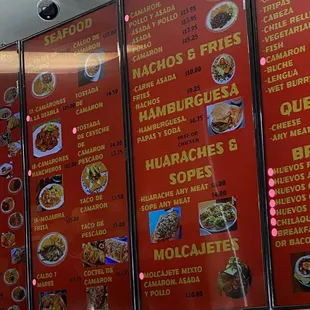 Seafood/Nachos &amp; Fries/Fajitas/Huaraches &amp; Sopes/ Hamburgers/Molcajetes Menu