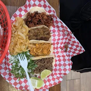 A mixture of tacos.  To do this, it a dollar extra.