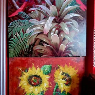 two parrots and sunflowers