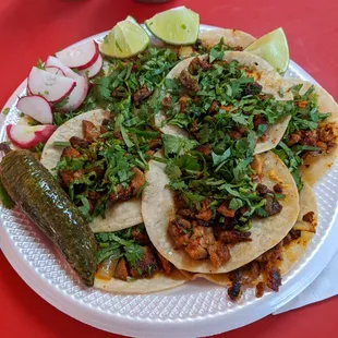 Al pastor tacos, no extra onions, and jalapeno!!! I eat here almost every Saturday, driving from Tacoma.