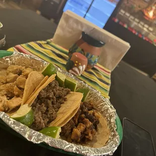 Pollo taco, carne asada taco, and carnitas taco