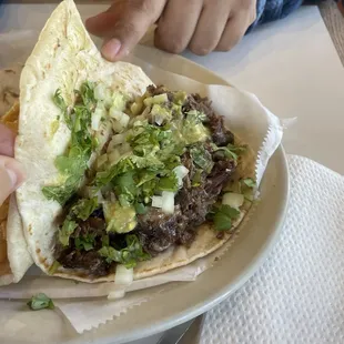 Barbacoa taco with onion and cilantro