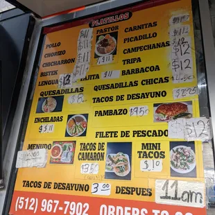 a menu for a mexican restaurant