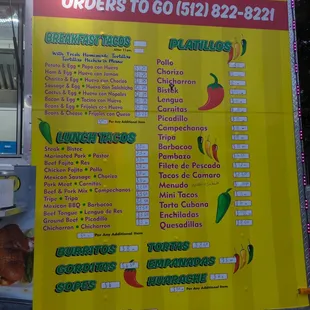 Menu items