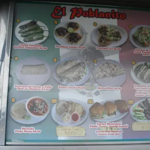 Offerings from Taqueria El Poblanito taco truck