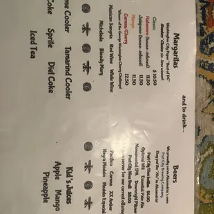 Drink menu