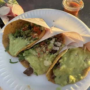 Avocado only in the front of the taco- no flavor asada and chile was watery and no spice